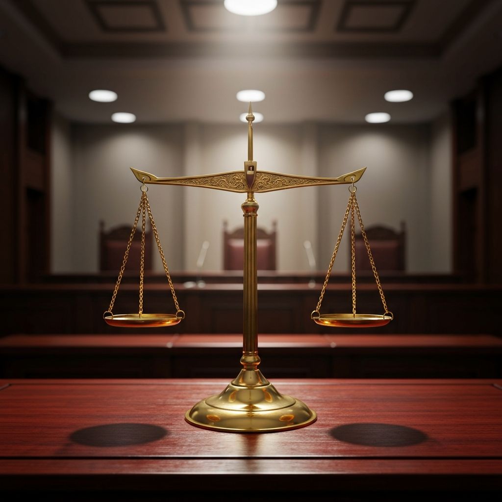 Scales of justice in courtroom